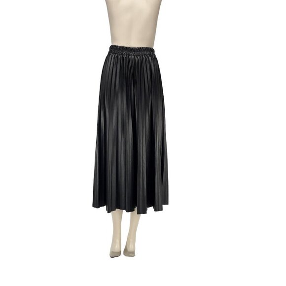 3.3 Fieldtrip Winter PU Leather Pleated Long High Waist Midi Skirt - Picture 6 of 10
